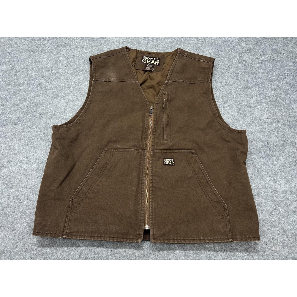 Gravel Gear Duck Vest Mens 2XL Brown Canvas Quilted Insulated Workwear Outdoor